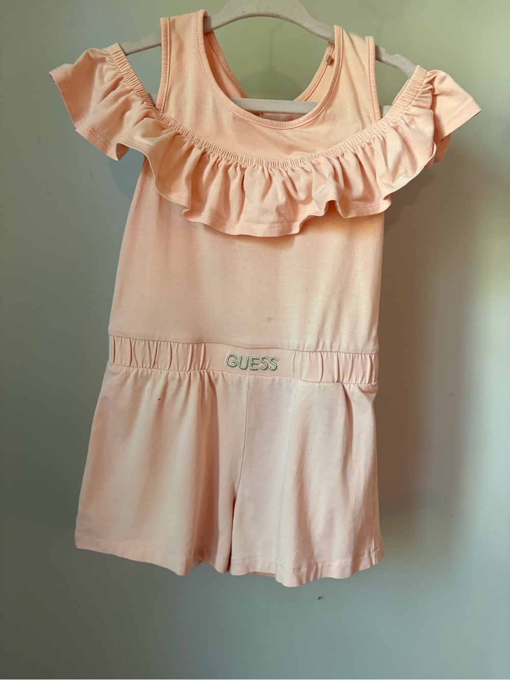 GUESS Peach Ruffle-Front Girls Romper